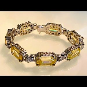 Judith Ripka Sterling Silver 18 ct Gold Diamonds & Canary Crystal Bracelet.